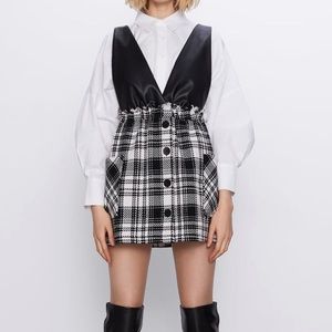 Zara Tweed & Leather Overall Dress